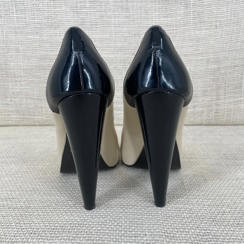 Cathy Jean‎ Brazil Beige Black Leather Colorblock Stiletto Pumps Heels 7M